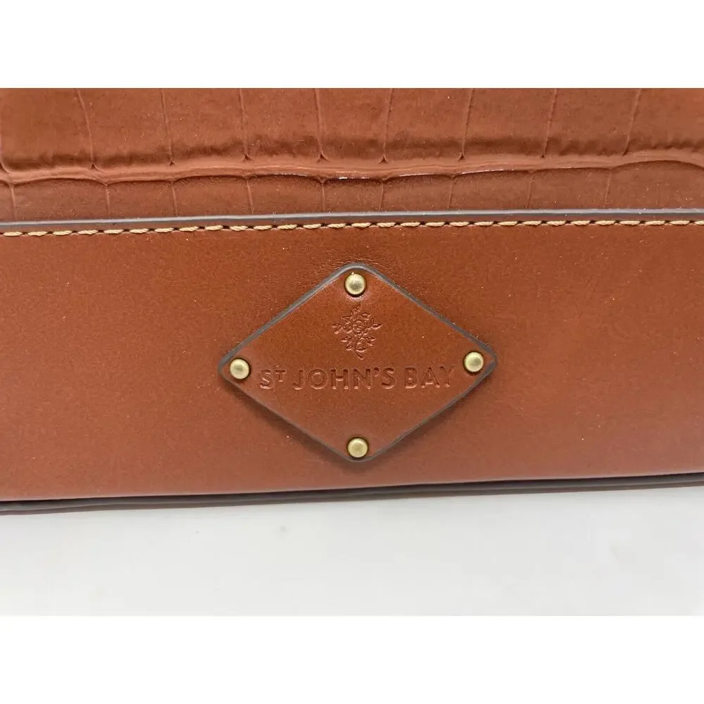 St. John's Bay Westbrooke Brown Top Zip Faux Leather Satchel Tote Bag‎